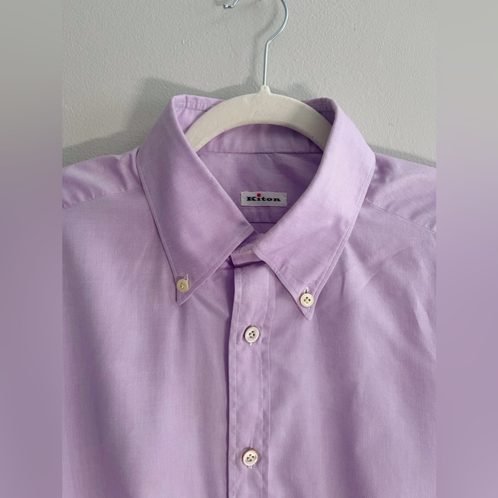 $755 Kiton Pastel Purple Button Down Dress Shirt Spring Easter